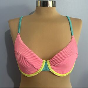 OneOne Ribbed Underwire Bikini Top Neon Adjustable Sz S